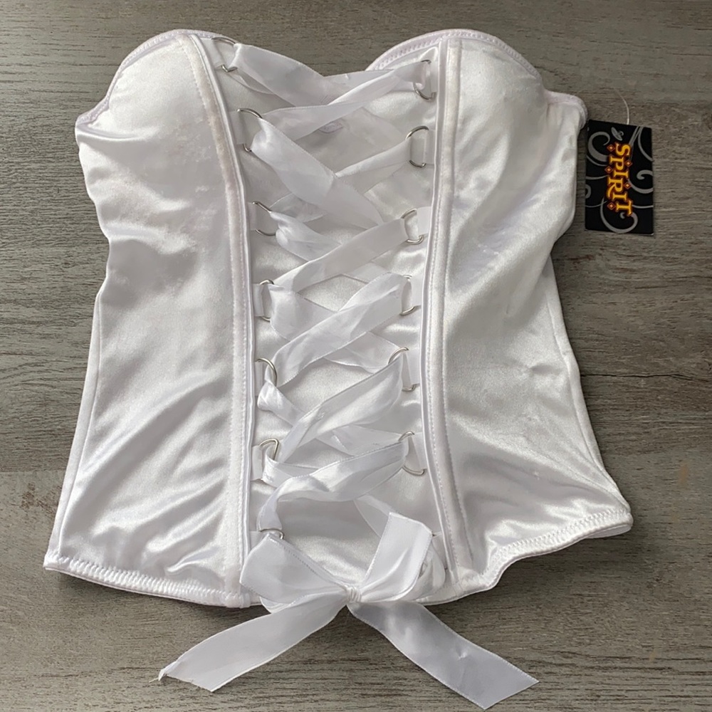 NWT White Silk Corset Lace Up Top